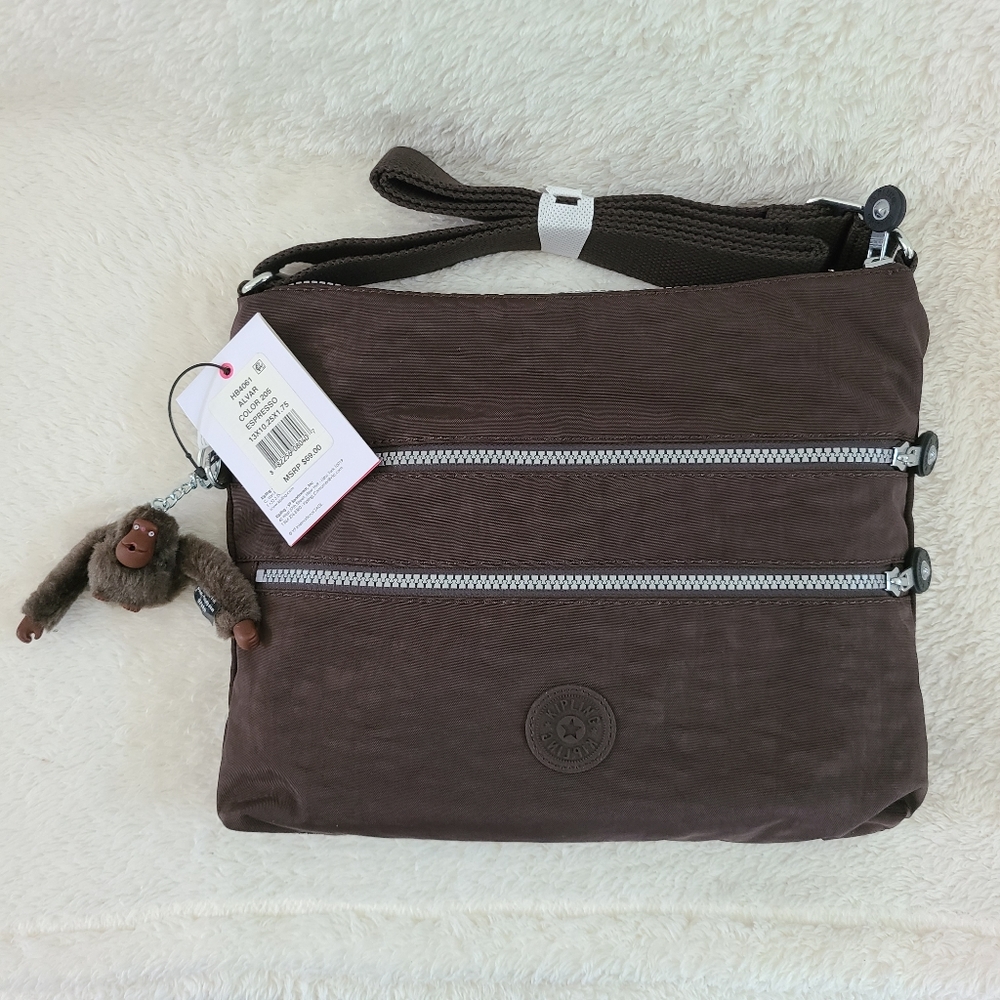 NWT Kipling HB4061 Espresso Alvar Crossbody Bag